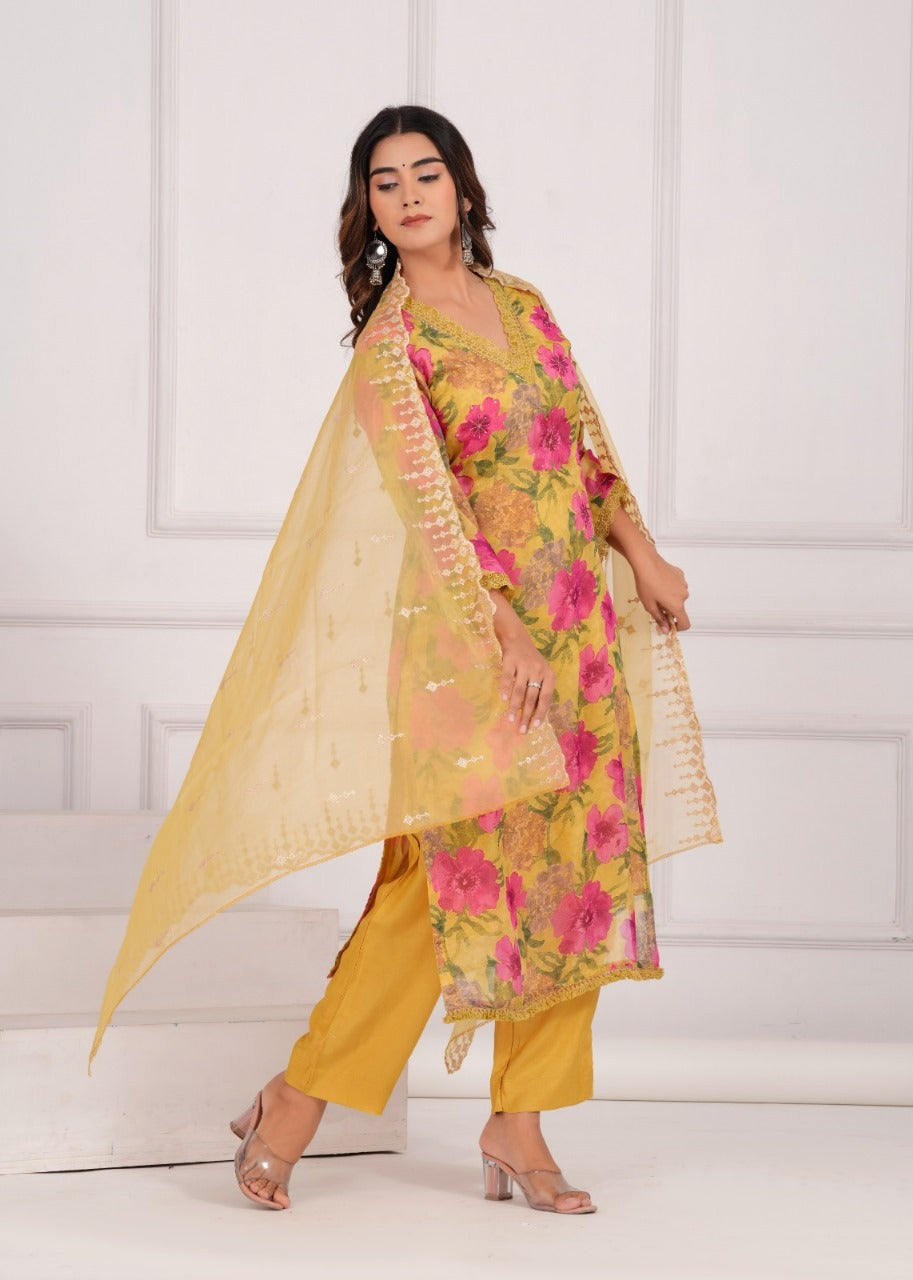 Yellow Modal Silk Two Piece Set