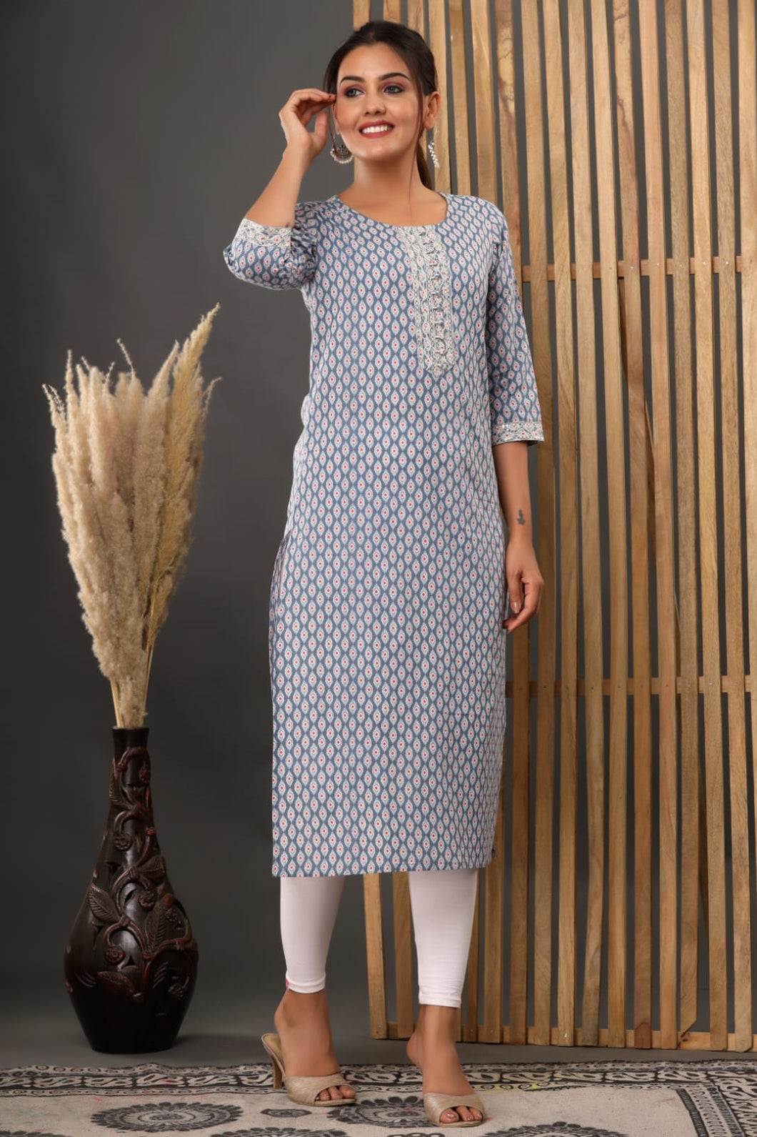 Blue Block Printed Cotton Kurti