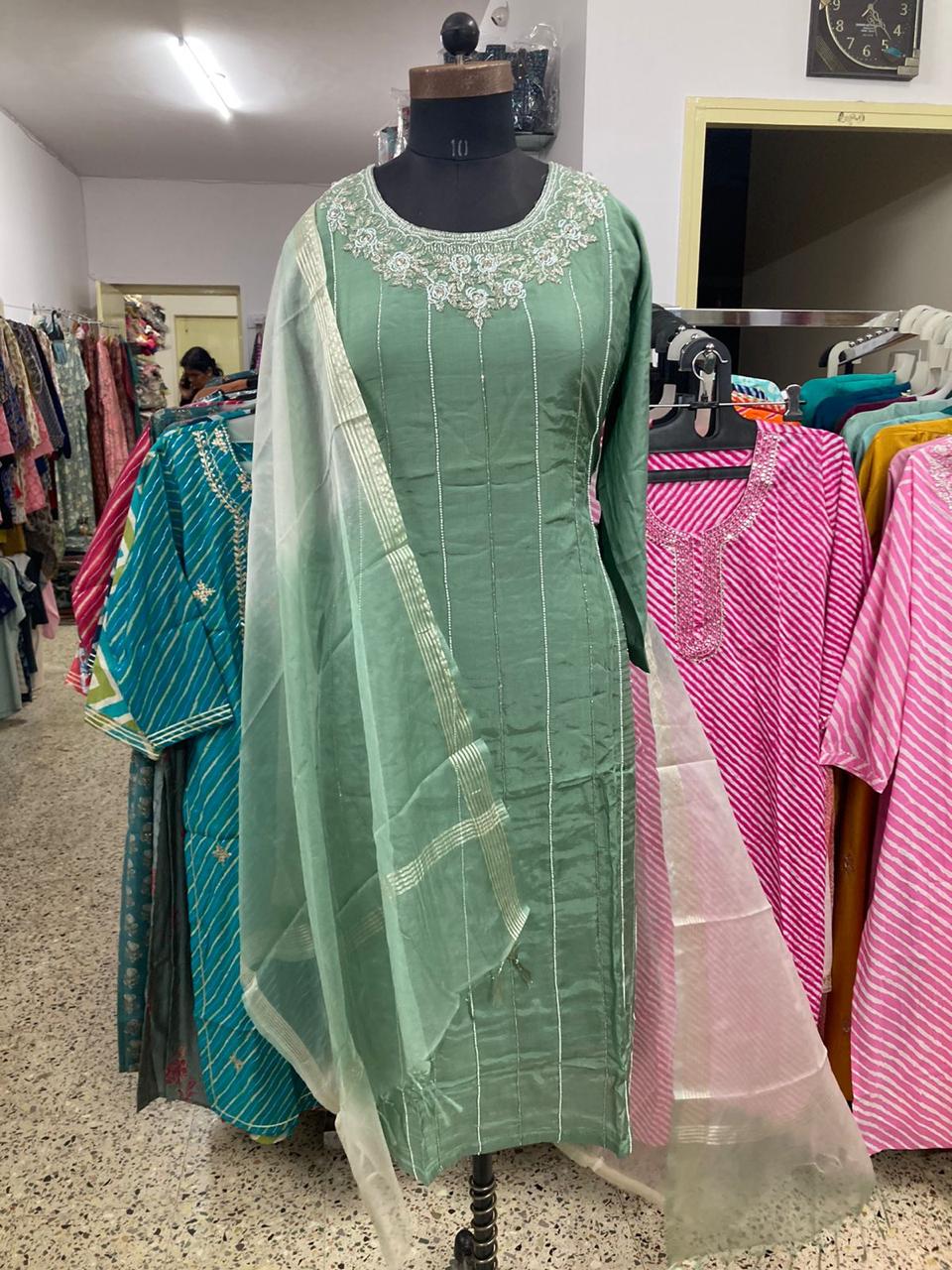 Designer Green Party Wear Tunic with Zardozi Work