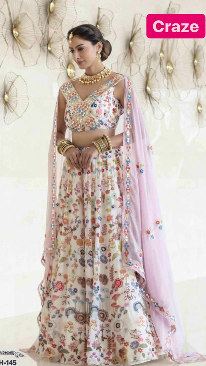 Digital Print Lehenga With Mirror Work Blouse