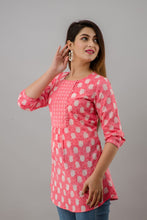 Load image into Gallery viewer, Peach Cotton Short Kurti
