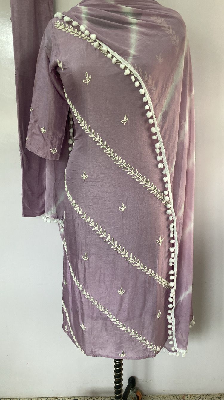 Designer Purple Dola Silk Full Set with Pearl Work