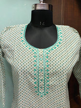 Load image into Gallery viewer, Sea Green Cotton Kurti with Aari Work
