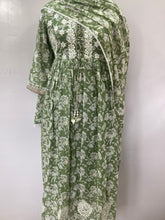 Load image into Gallery viewer, Green Cotton Printed Dupatta Set with Lucknowi Work
