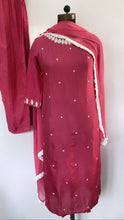 Load image into Gallery viewer, Dola Silk Kurti Full Set with Soft Aurganza Dupatta and Pearl Work
