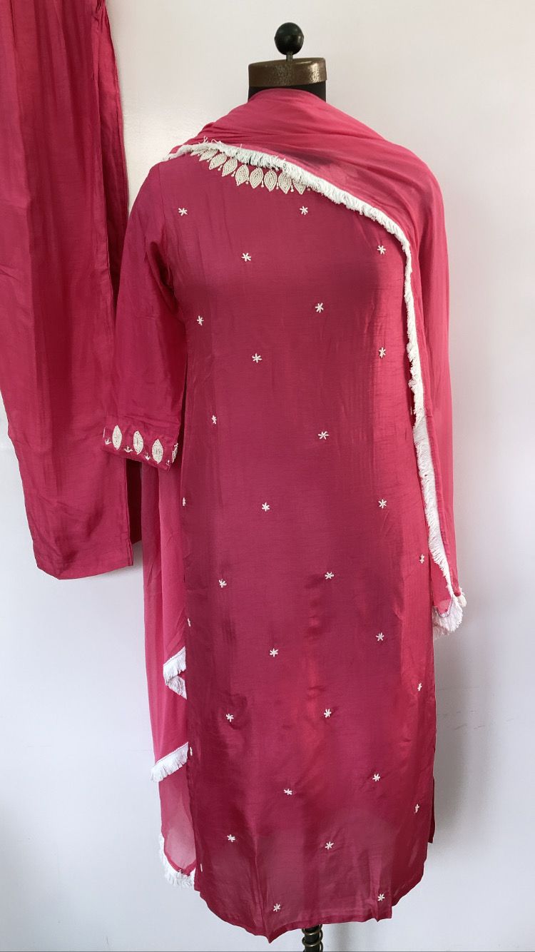 Dola Silk Kurti Full Set with Soft Aurganza Dupatta and Pearl Work