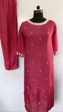 Load image into Gallery viewer, Dola Silk Kurti Full Set with Soft Aurganza Dupatta and Pearl Work
