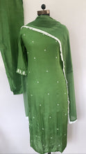 Load image into Gallery viewer, Green Dola Silk Kurti Full Set with Soft Aurganza Dupatta and Pearl Work
