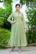 Load image into Gallery viewer, Green Anarkali Shifali Cut Work with Pant And Dupatta
