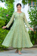 Load image into Gallery viewer, Green Anarkali Shifali Cut Work with Pant And Dupatta
