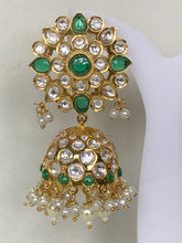 Load image into Gallery viewer, Emerald Kundan Work Jhumkas
