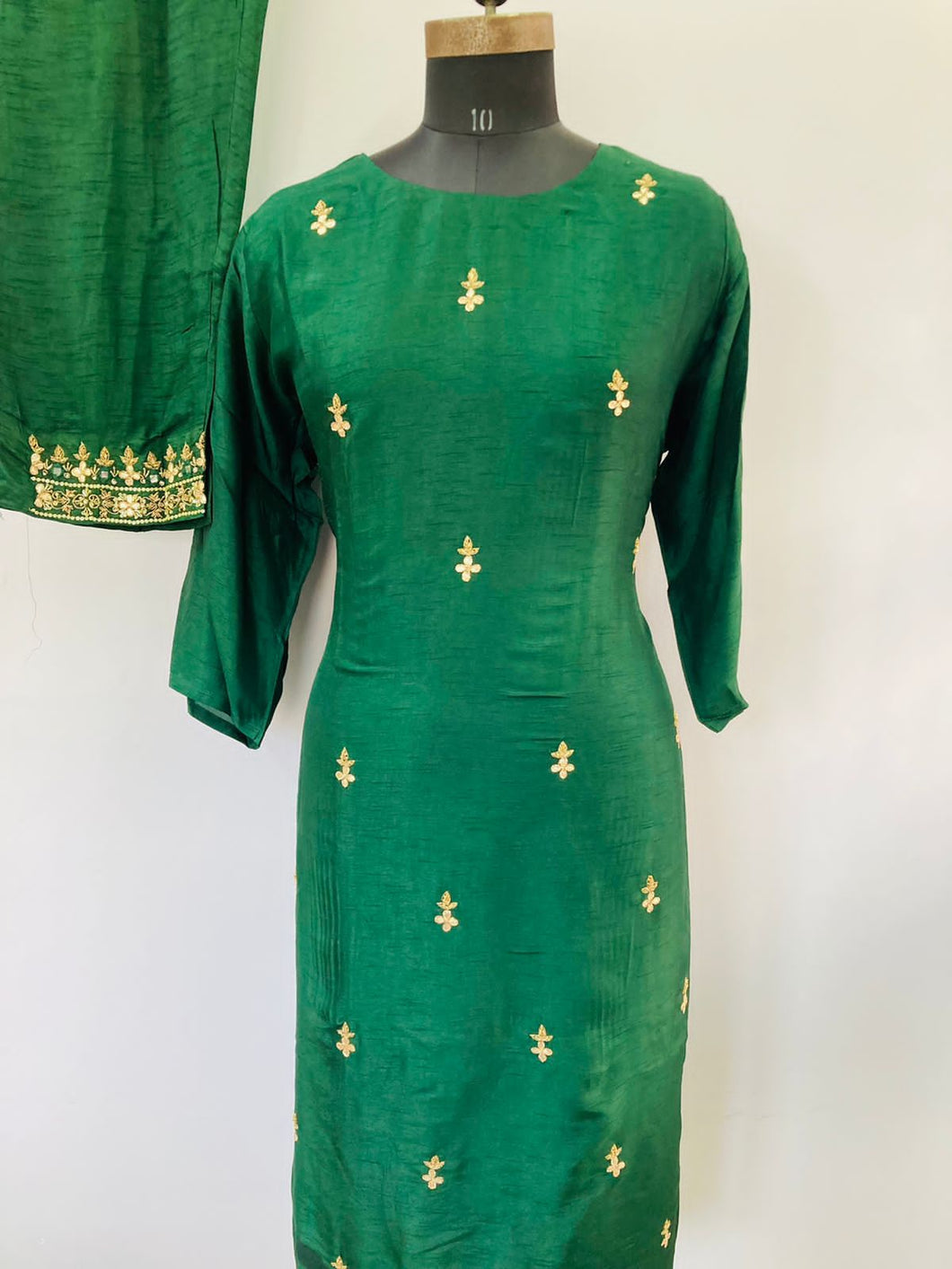 Green Silk Kurti Pant Set with Gota Pati Work