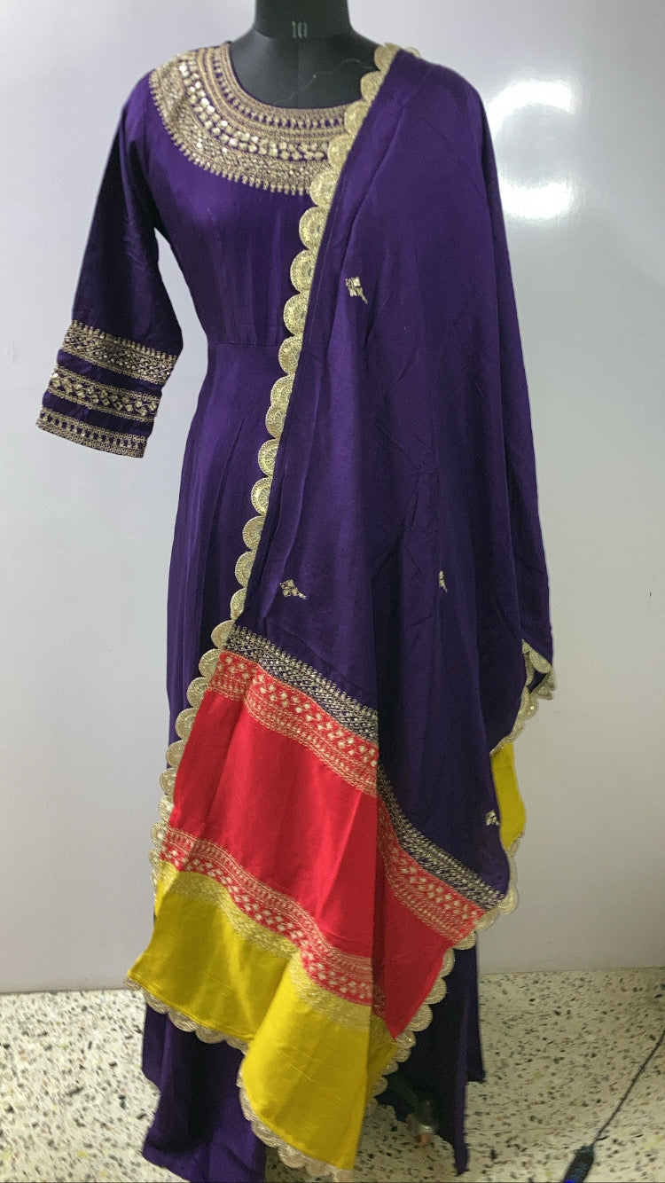 Dark Purple Anarkali With Trendy Dupatta