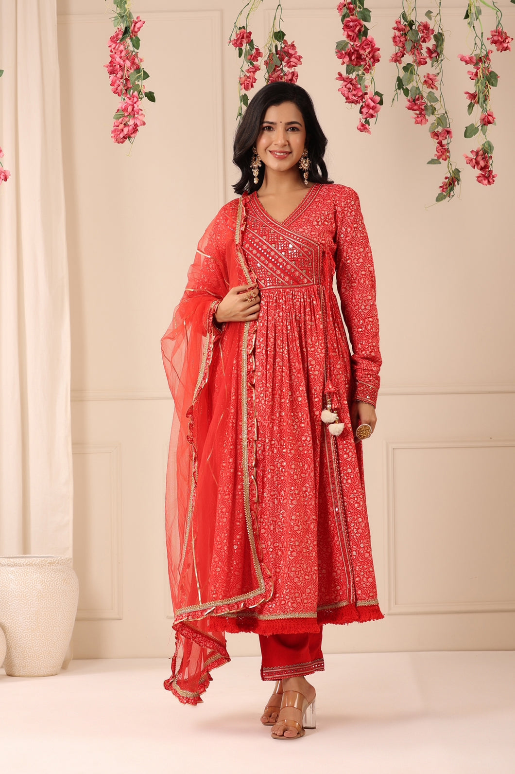 Red Festive Wear Crepe Full Set