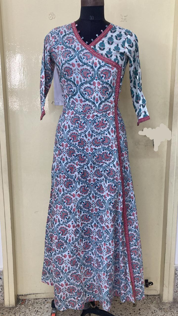 Multicolor Angrakha Style Cotton Gown