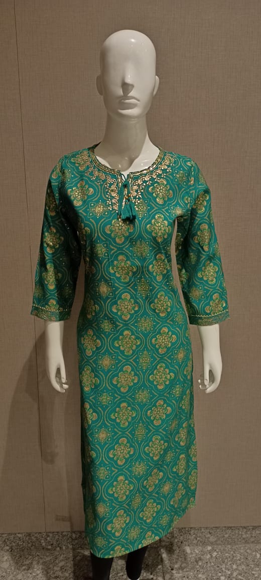 Green Muslin Silk Kurti Pant Set